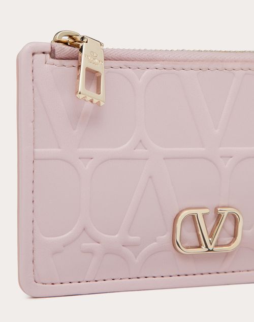 Valentino Garavani - Valentino Garavani Leather Toile Iconographe Calfskin Cardholder With Zip - Water Lilac - Woman - Wallets And Small Leather Goods