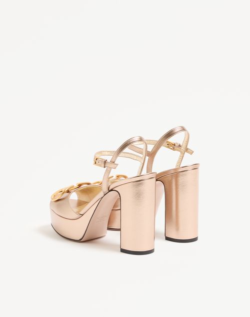 Valentino Garavani - Vlogo Signature Platform Sandal In Laminated Nappa Leather 115mm - Champagne - Woman - Sandals