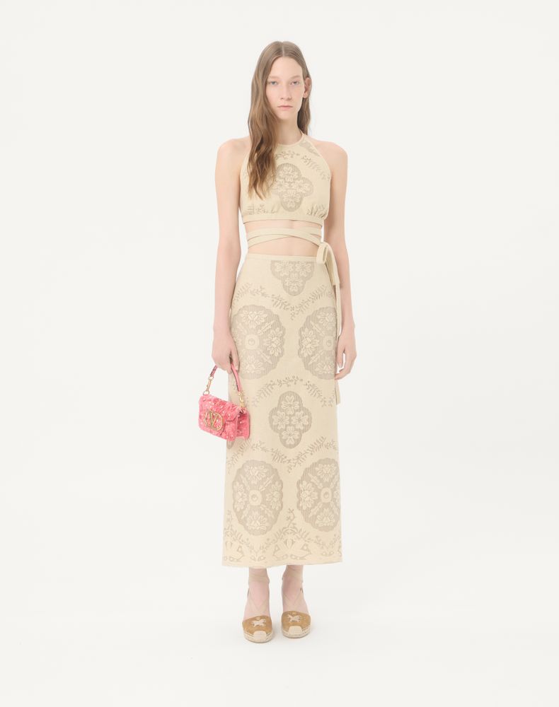 Valentino Midi Skirt In Floral Stamp Blanket Woman Ecru/Silver 42