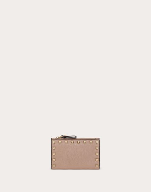 Valentino Garavani - Rockstud Grainy Calfskin Cardholder With Zipper - Poudre - Woman - Wallets And Small Leather Goods
