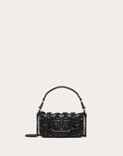 Valentino Garavani - Valentino Garavani Locò Small Embroidered Shoulder Bag In Eel Skin - Black - Woman - Shoulder Bags