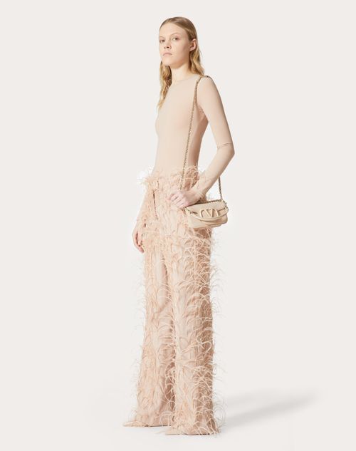 Valentino - Dry Tailoring Wool Embroidered Trousers - Sand - Woman - Pants And Shorts