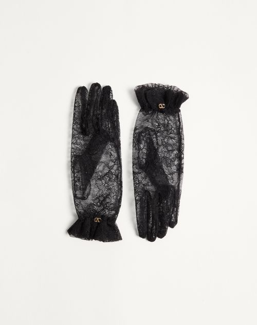 Valentino Garavani - Vlogo Signature Lace Gloves - Black/gold - Woman - Hats And Gloves
