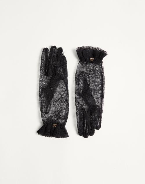 Valentino Garavani - Vlogo Signature Lace Gloves - Black/gold - Woman - New Arrivals