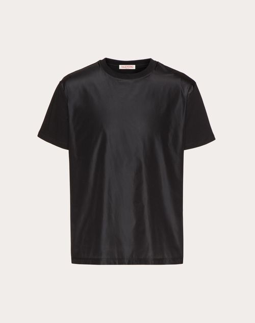 Valentino - Crewneck Cotton T-shirt With Washed Taffeta Panel - Black/white - Man - Man Sale