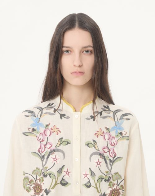 Valentino - Abito Corto In Lino Ricamato - Avorio - Donna - Abiti