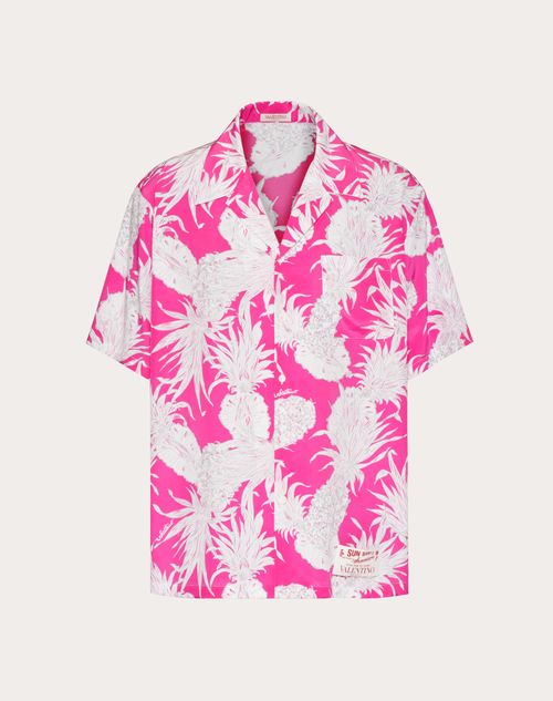 Valentino - Bowlinghemd Aus Seide Mit Ananas-aufdruck - Rosa/weiß - Mann - Kleidung