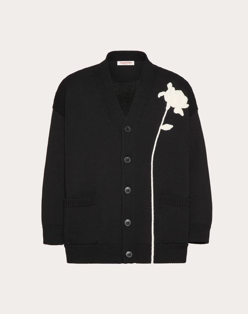 Valentino - Baumwollcardigan Mit Blumenstickerei - Schwarz - Mann - Strickwaren