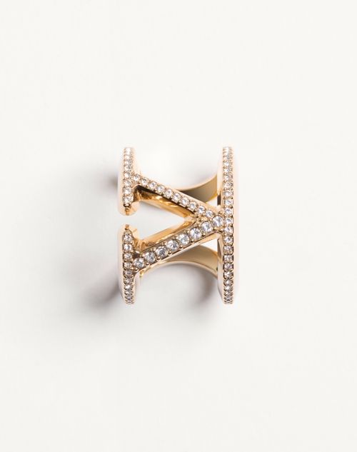 Valentino Garavani - Valentino Vlogo Signature Rhinestone Ring In Metal And Swarovski® Crystals - Gold/crystal - Woman - Jewellery