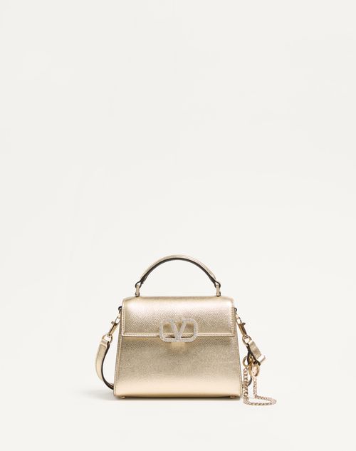 Valentino Garavani - Borsa A Mano Mini Vsling In Vitello Granato Metallizzato - Platino/crystal - Donna - Valentino Garavani Vsling