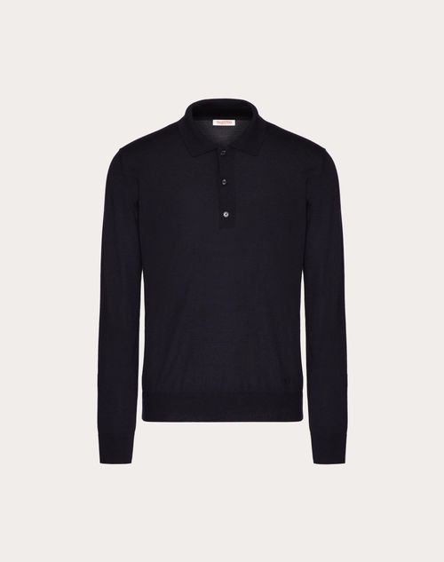 Valentino - Long-sleeve Cashmere And Silk Polo Shirt With Vlogo Signature Embroidery - Navy - Man - Knitwear