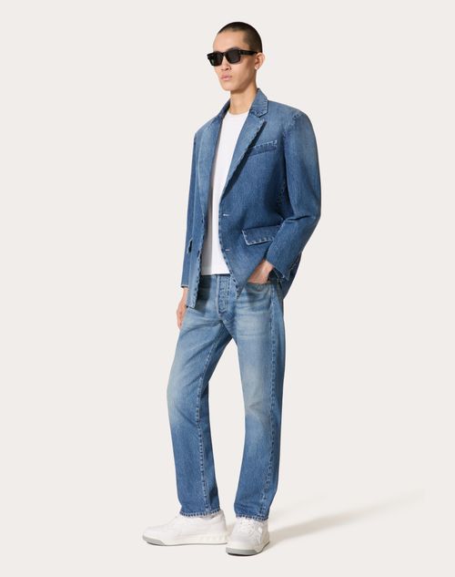 Valentino - Denim Trousers With Metallic V Detail - Denim - Man - Shelf - Mrtw - Casual Attitude