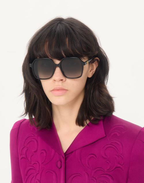 Valentino - Rectangular Eyewear In Recycled Acetate - Black/gray - Woman - Eyewear