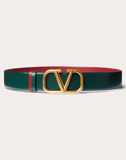 Valentino Garavani - Cintura Reversibile Vlogo Signature In Vitello 40 Mm - English Green/rubino - Uomo - Cinture