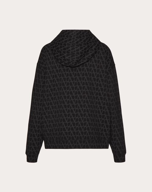 Valentino - Cotton Hooded Sweatshirt With Zip And Toile Iconographe Print - Black - Man - Tshirts And Sweatshirts