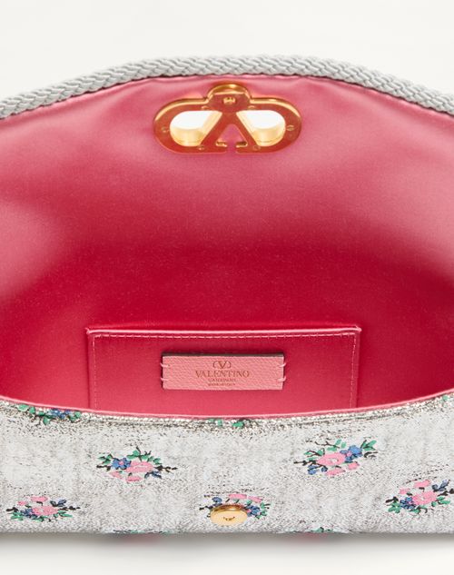Valentino Garavani - Valentino Garavani Devain Small Shoulder Bag In Floral Lurex Jacquard Fabric - Silver - Woman - Shoulder Bags