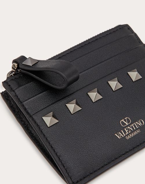 Valentino Garavani - Rockstud Calfskin Cardholder With Zip - Black - Woman - Wallets & Cardcases - Accessories