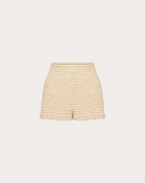 Valentino - Short En Gold Cotton Tweed - Or/ivoire - Femme - Shorts Et Pantalons