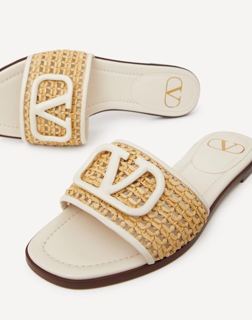Valentino Garavani - Vlogo Signature Woven Raffia Slide Sandal 80mm - Natural/ivory - Woman - Slides And Thongs