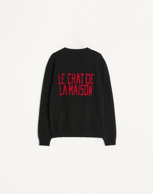 Valentino - Wool And Cotton Jumper With Chat De La Maison Patch - Black - Man - Shelf - Mrtw - Fancy Daywear W1