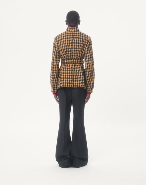 Valentino - Valentino Houndstooth Wool Safari Jacket With Belt - Black - Man - Outerwear