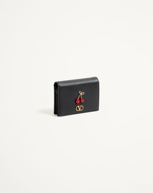 Valentino Garavani - Cherryfic Wallet In Grainy Calfskin - Black - Woman - Wallets And Small Leather Goods