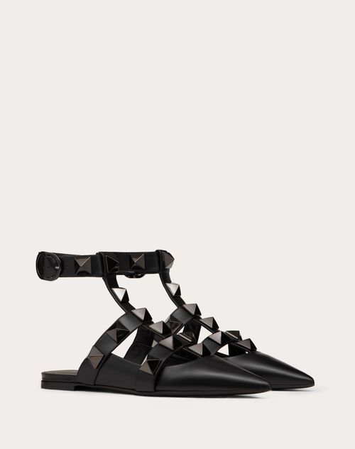 Valentino Garavani - Roman Stud Ballet Flat In Calfskin Leather With Tonal Studs - Black - Woman - Roman Stud Pumps/ballerinas - Shoes