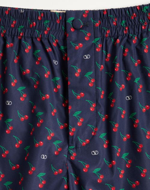 Valentino - Bermudas De Popelina De Algodón Con Estampado Cherryfic - Azul - Hombre - Pantalones Largos Y Cortos