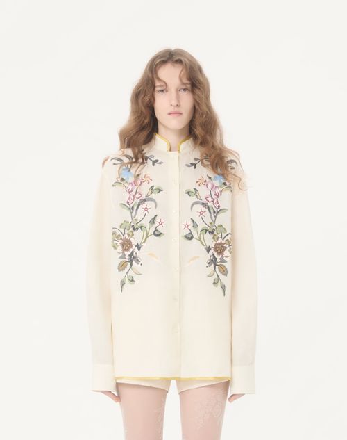 Valentino - Camicia In Lino Ricamata - Avorio - Donna - Camicie E Top