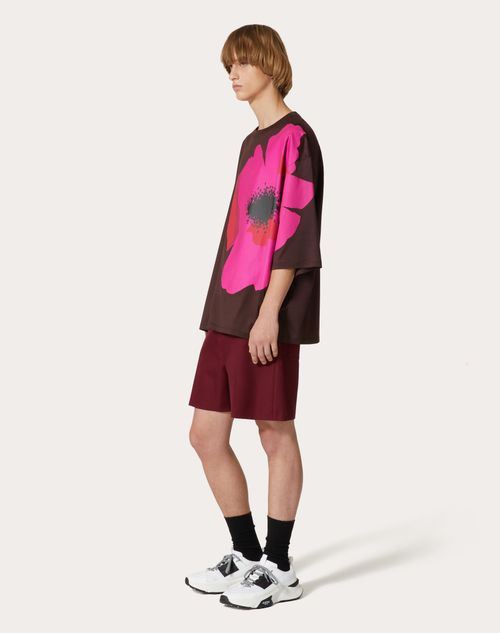 Valentino - 발렌티노 플라워 포트레이트 프린트 머서 가공 코튼 티셔츠 - 담배/pink Pp - 남성 - 티셔츠 & 스웻셔츠