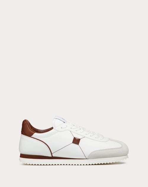 Valentino Garavani - Stud Around Low-top Calfskin And Nappa Leather Sneaker - White/chocolate Brown - Man - Shelve - M Shoes - Stud Around