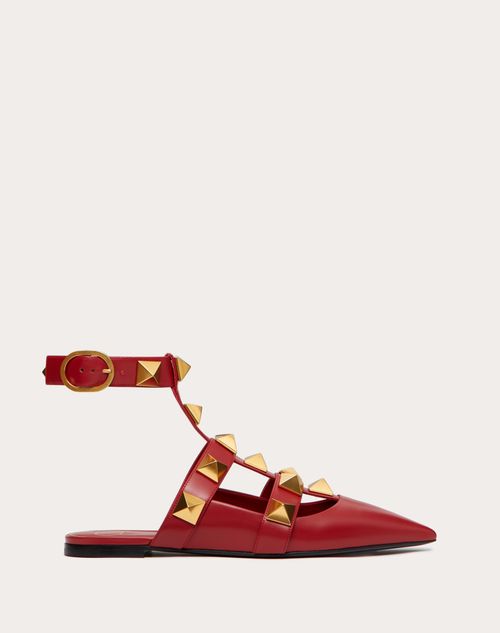 Valentino Garavani - Roman Stud Calfskin Ballet Flat - Rosso Valentino - Woman - Roman Stud Pumps/ballerinas - Shoes