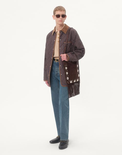 Valentino Garavani - Valentino Garavani Nellcôte Suede Shoulder Bag With Fringes - Brown - Man - New Arrivals