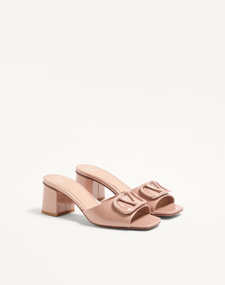 Valentino Garavani Vlogo Signature Patent Leather Slide Sandal 60Mm Woman Rose Cannelle 38.5