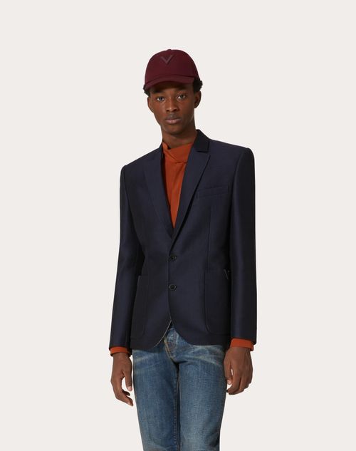 WOOL AND SILK SINGLE-BREASTED JACKET WITH RUBBERIZED V DETAIL