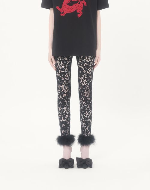 Valentino - Lace Leggings With Feathers - Black - Woman - Trousers And Shorts