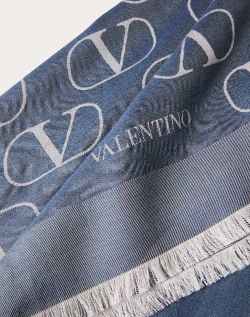 Valentino Garavani - Vlogo Signature Jacquard Shawl In Silk 140x140 Cm - Denim - Woman - Soft Accessories