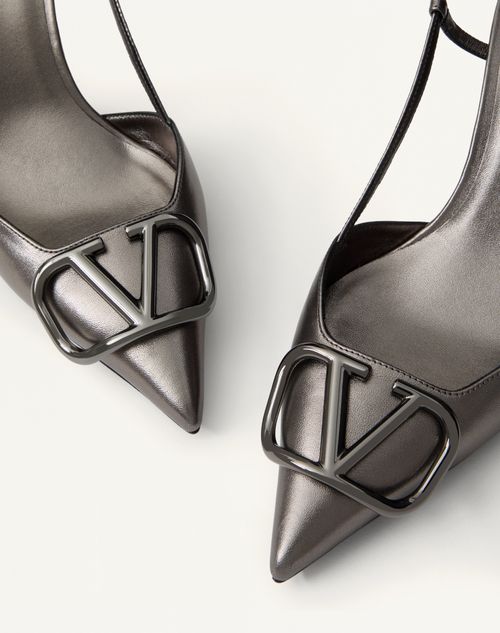 Valentino Garavani - Vlogo Signature Slingback Pump In Laminated Nappa Leather 80mm - Dark Grey - Woman - Woman Shoes Sale