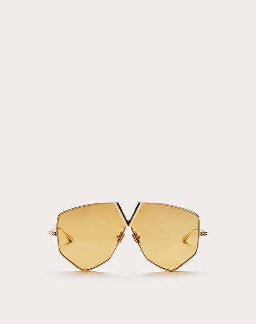 Valentino - V - Hexagon Oversized Fliegerbrille Aus Titan - Gold/amber - Unisex - Akony Eyewear - M Accessories