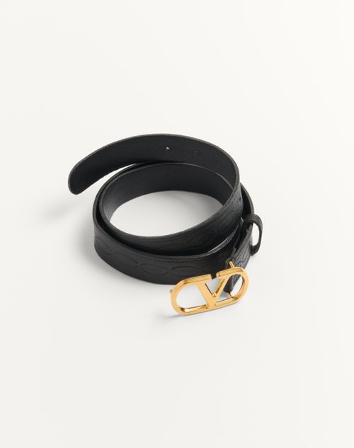 Valentino Garavani - Cinturón De Cuero De Becerro Vlogo Signature De 30 mm De Altura - Negro - Hombre - Accesorios