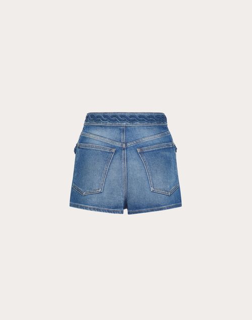 Valentino - Embroidered Denim Shorts - Blue - Woman - Denim