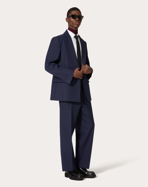 Valentino - Technical Wool Jacket With Double Construction - Navy - Man - Coats And Blazers