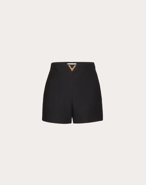 Valentino - Crepe Couture V Gold Shorts - Black - Woman - Trousers And Shorts