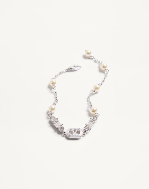 Valentino Garavani - Ovalette Bracelet In Metal, Pearls And Swarovski® Crystals - Rhodium - Woman - Jewellery
