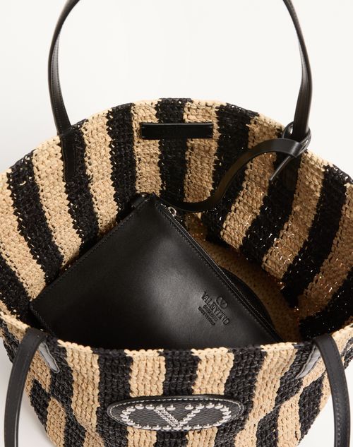 Valentino Garavani - Valentino Garavani Striped Raffia Shopping Bag - Natural - Woman - Totes