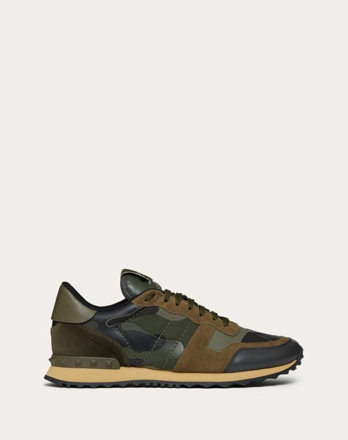 Camouflage Rockrunner Sneaker for Man in Military Green | Valentino US