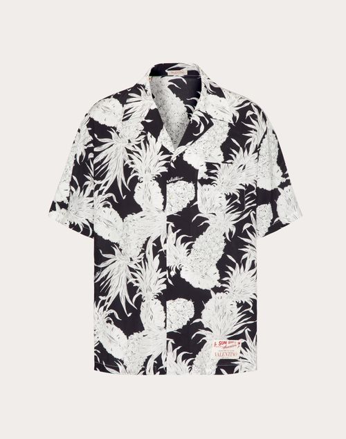 Silk Bowling Shirt In Pineapple Print for Man in Black/white