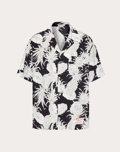 Valentino - Bowlinghemd Aus Seide Mit Ananas-aufdruck - Schwarz/weiss - Mann - Hemden