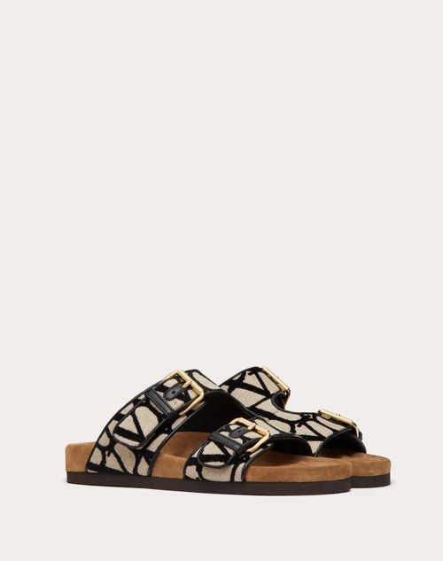 Valentino Garavani - Fussfriend Slide Sandal In Toile Iconographe Fabric - Natural/black/cigar - Woman - Slides And Thongs