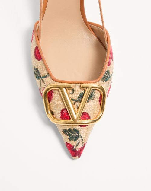 Valentino Garavani - Vlogo Signature Slingback Pumps In Cherryfic Pattern 80mm - Natural/red - Woman - Pumps
